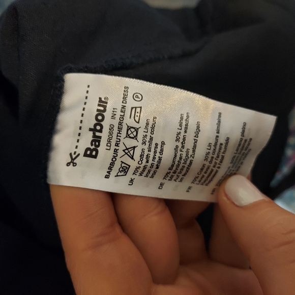 Barbour Linen Cotton Blend Summer Casual Midi Dress Navy Blue Size 8 Buttons - Picture 7 of 14